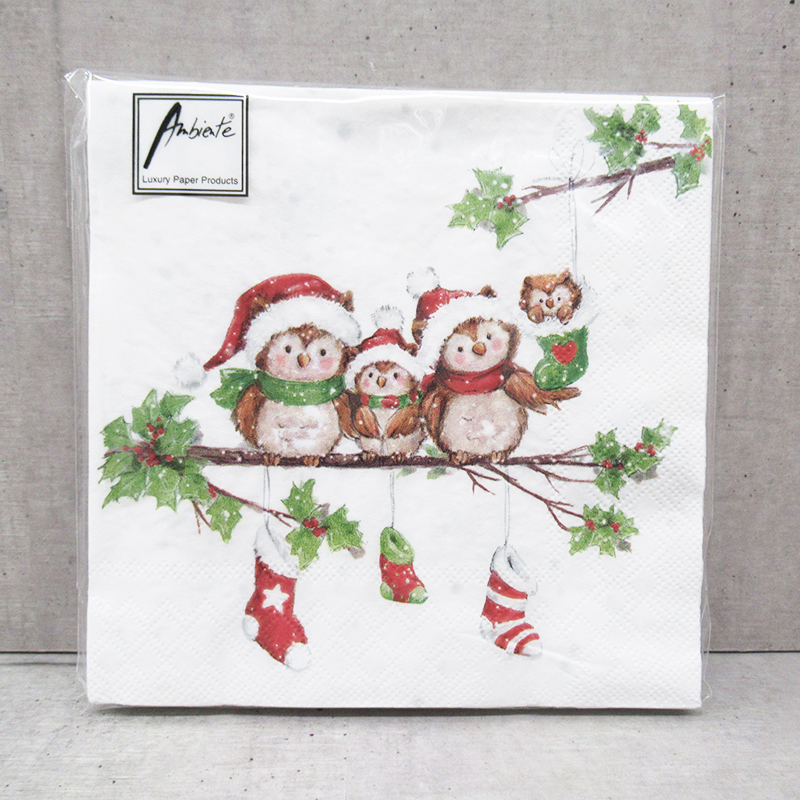 Ambiente クリスマスペーパーナプキン Owl family